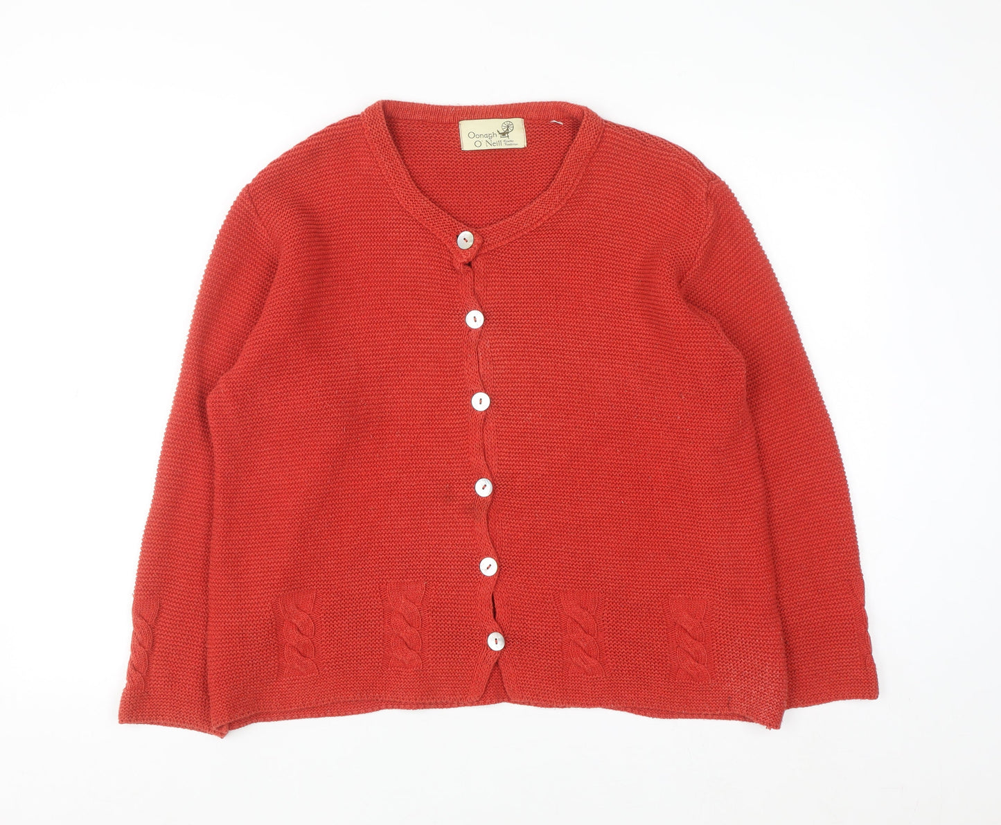 Oonagh O’Neill Women Red Knit Cardigan Medium Acrylic Cotton