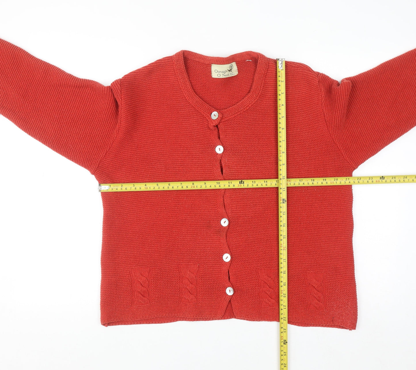 Oonagh O’Neill Women Red Knit Cardigan Medium Acrylic Cotton