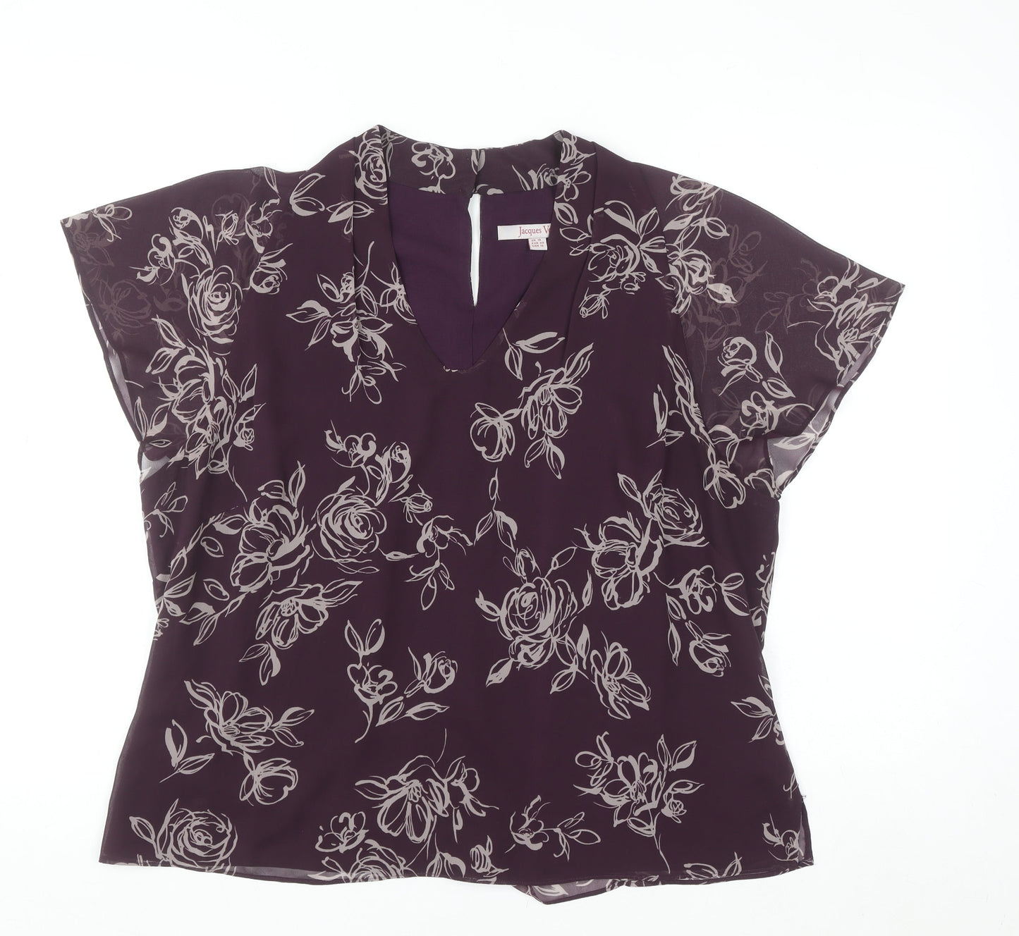 Jacques Vert Women's Purple Floral Chiffon V-Neck Tunic Blouse Size 18