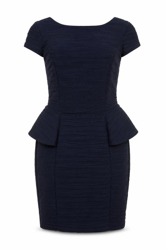 Front view of Red Herring Women Blue, size 8, Peplum Short Sleeve Work Dress