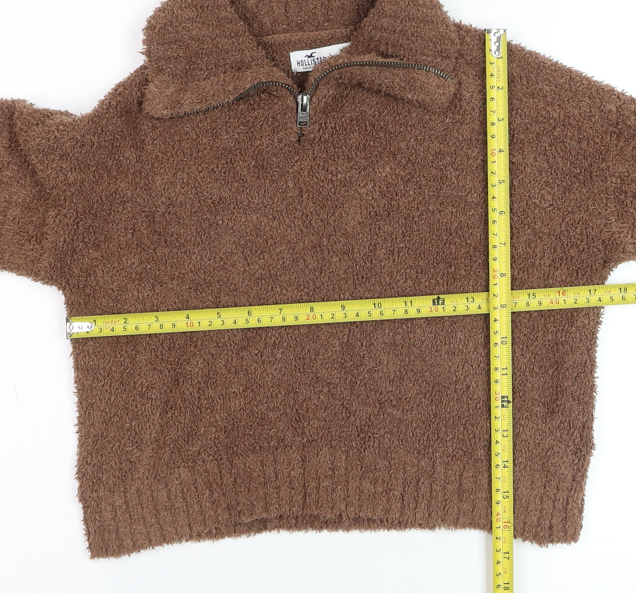 Hollister Women Brown Fleece 1/4 Zip Jumper XXS