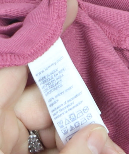 Tommy Hilfiger Women's Pink Long Sleeve Cotton Crew Neck T-Shirt Size S