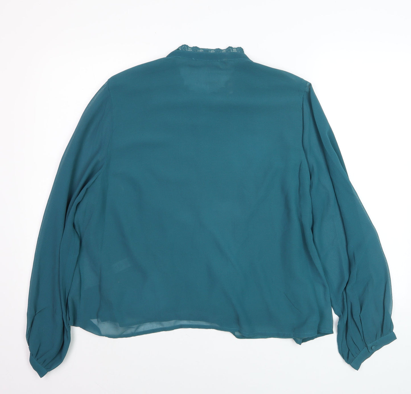 Gallery Womens Green Lace Trim Long Sleeve Tunic Blouse Size 18