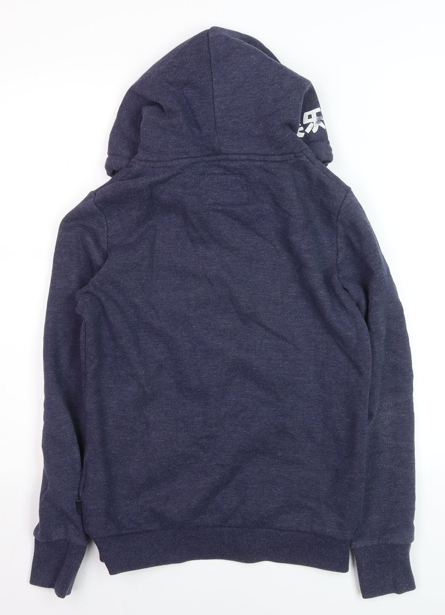 Superdry Women Navy Blue Pullover Hoodie UK 8 Cotton Blend Graphic Print