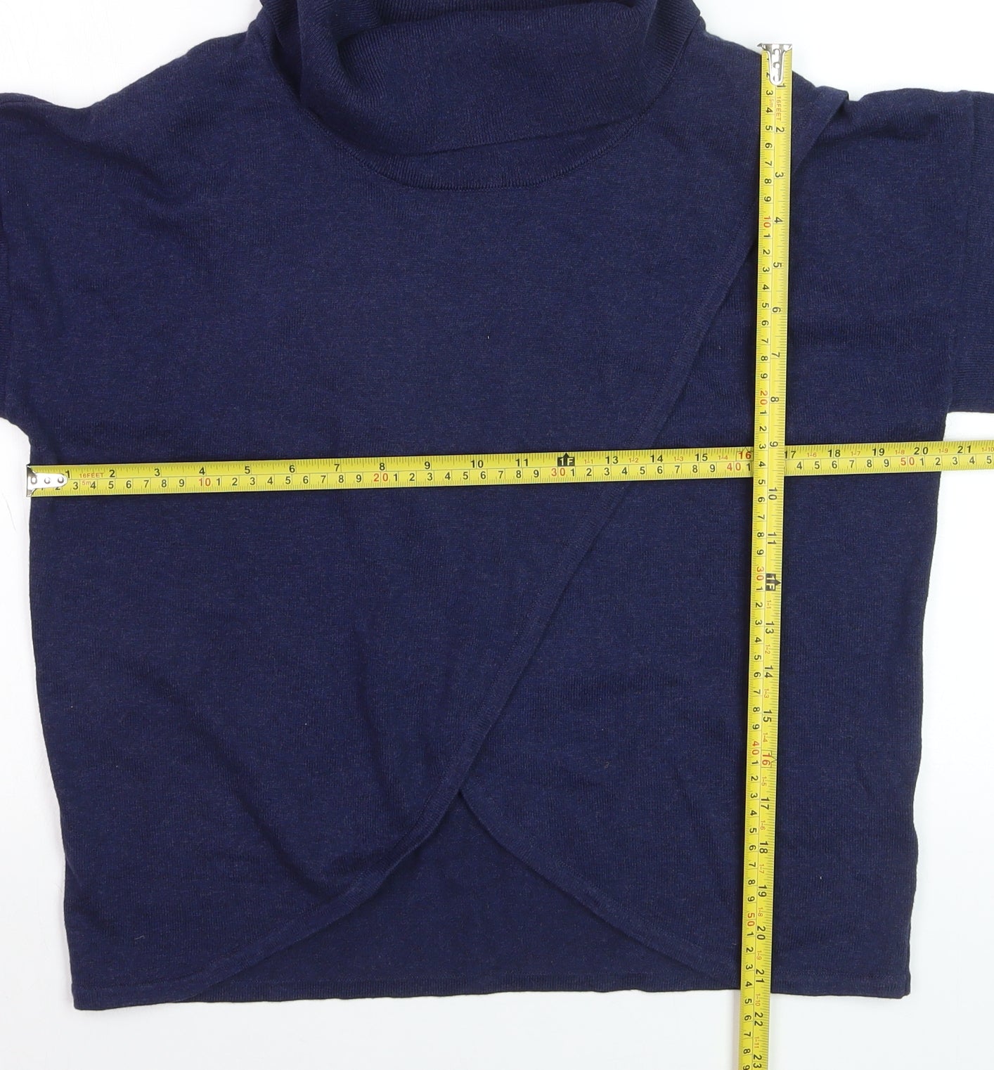 Marble Women’s Blue Cotton Roll Neck 3/4 Sleeve Pullover Jumper XS
