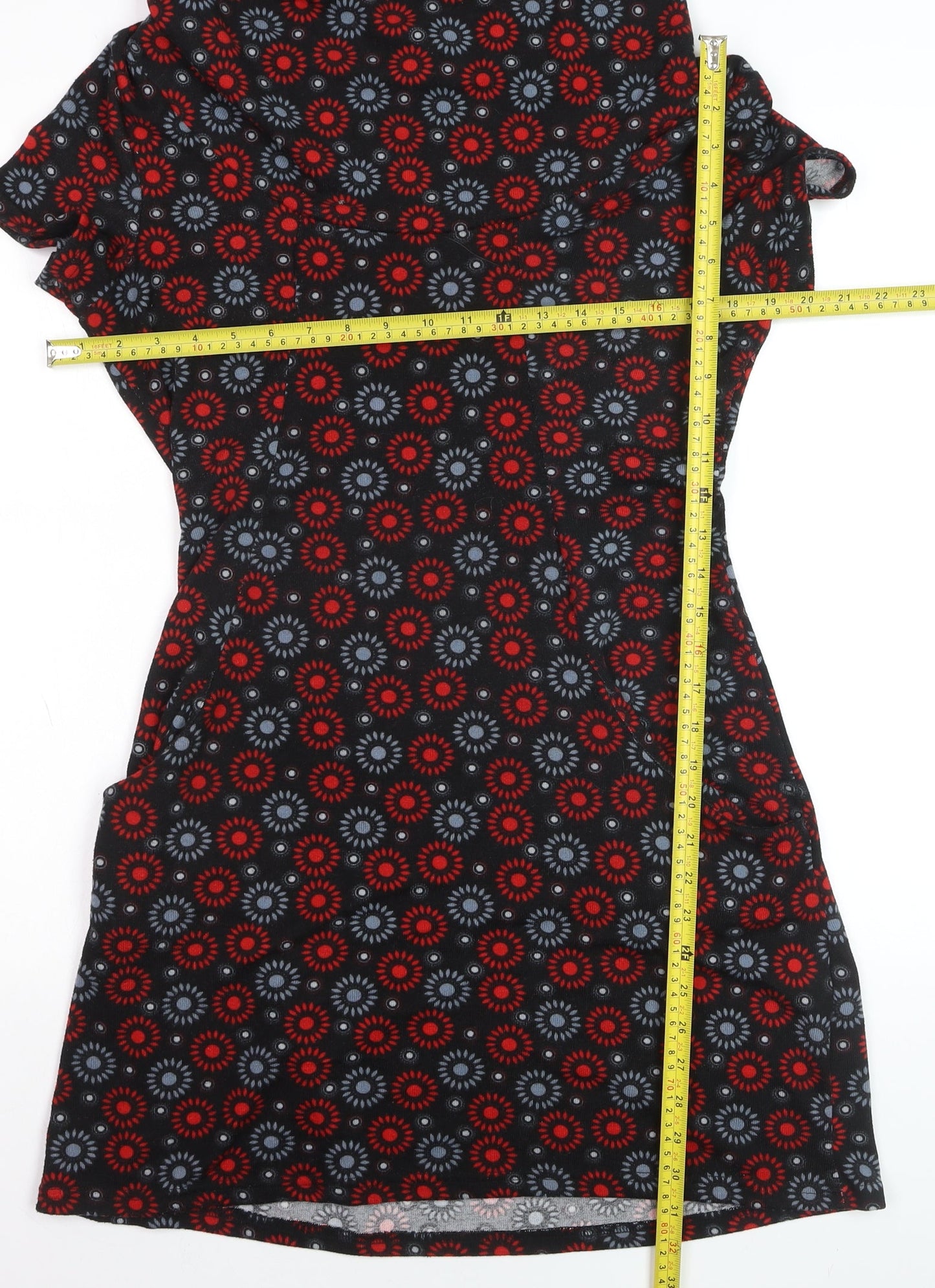 Tenki Women’s Black Red Geometric Cowl Neck Bodycon Dress M
