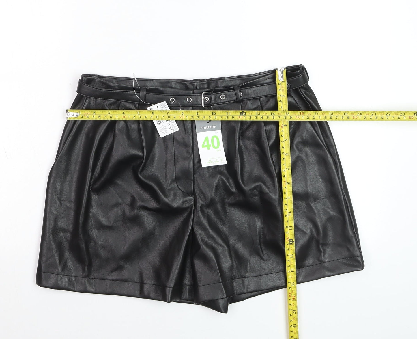 Primark Women Black Faux Leather Paperbag Shorts Size 12