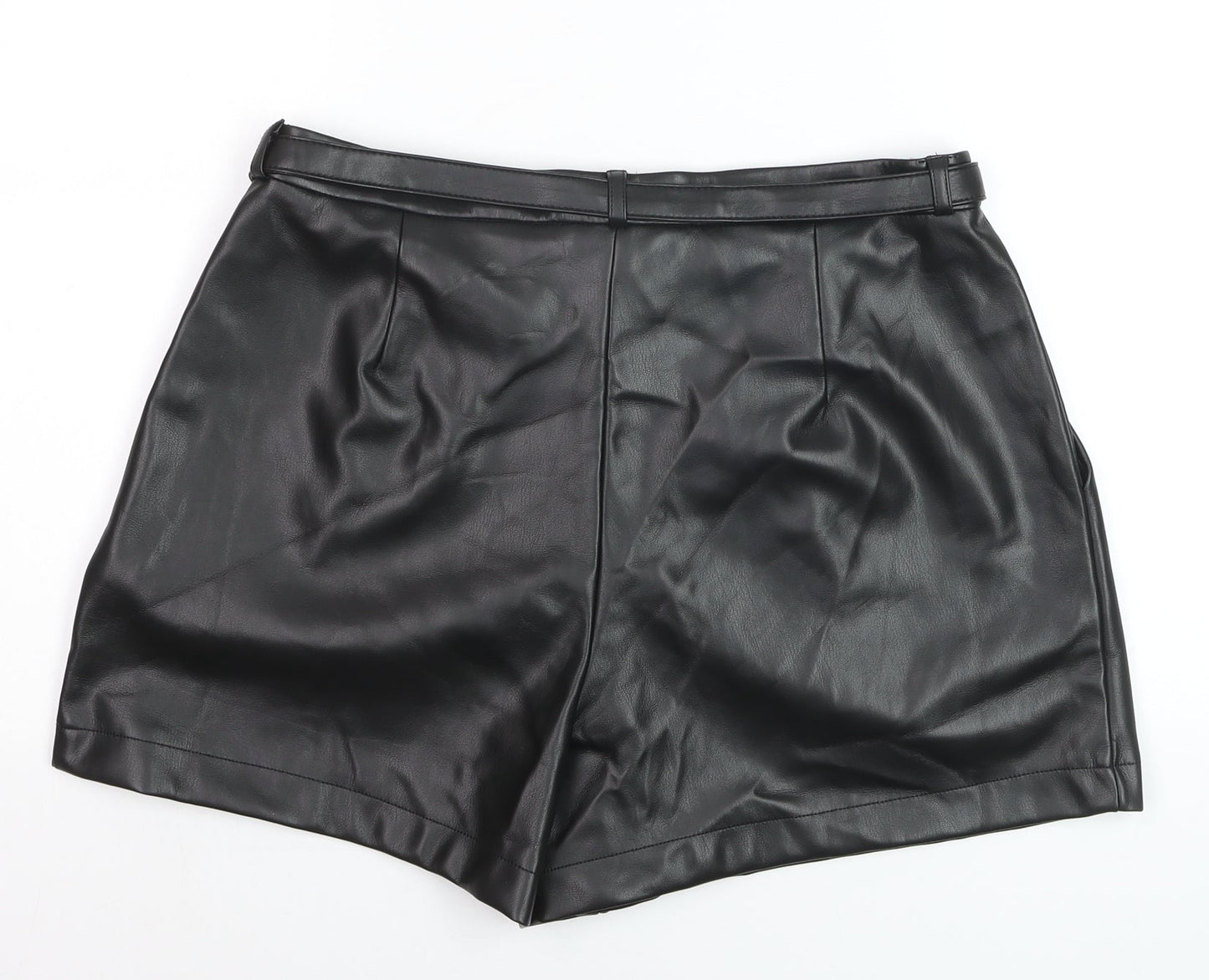 Primark Women Black Faux Leather Paperbag Shorts Size 12