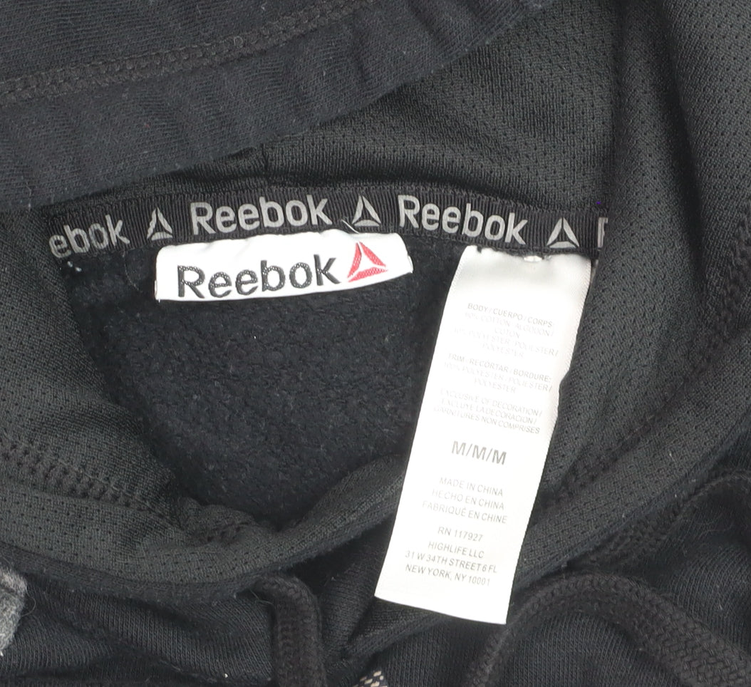 Reebok Mens Black Grey Pullover Hoodie Size M Fleece Sportswear