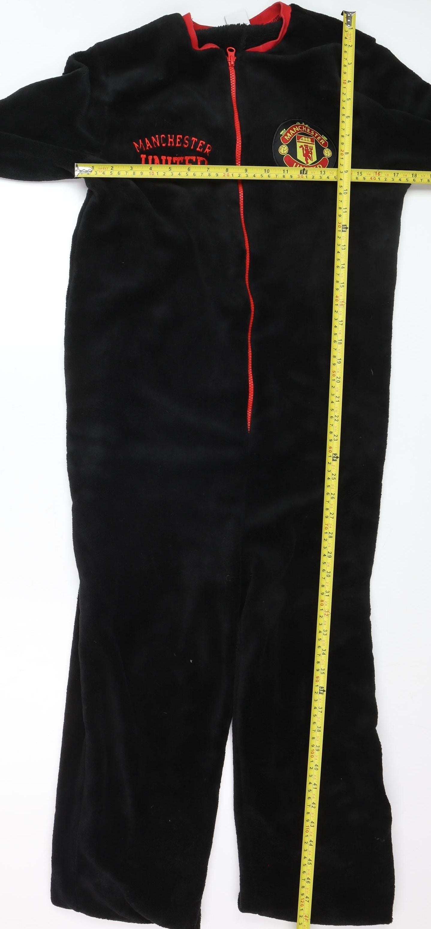 Manchester United Boys Black Fleece One Piece Pyjama S Zip Up Winter Nightwear