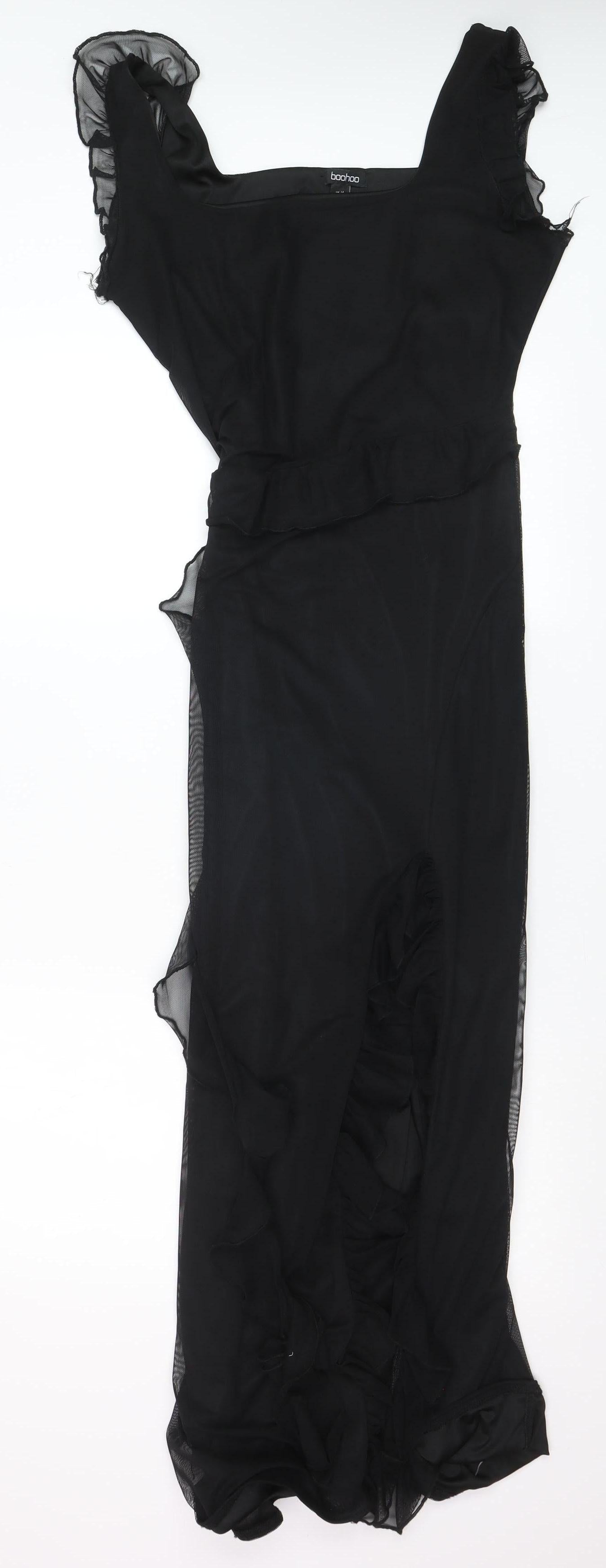 Boohoo Women’s Black Size 14 Long Ruffle Bodycon Dress