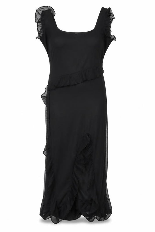 Boohoo Women’s Black Size 14 Long Ruffle Bodycon Dress