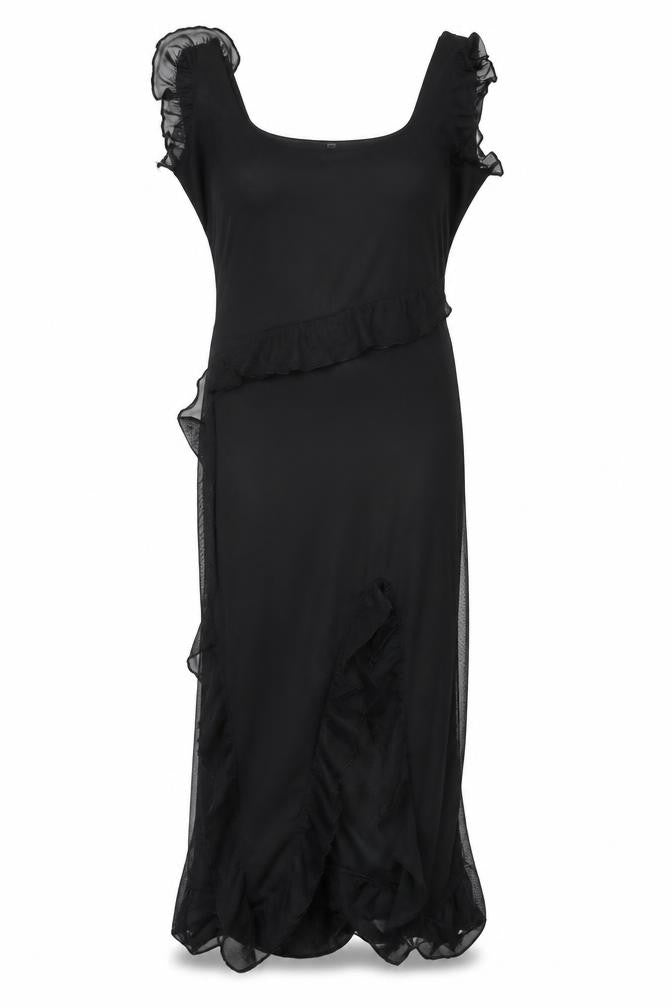 Boohoo Women’s Black Size 14 Long Ruffle Bodycon Dress