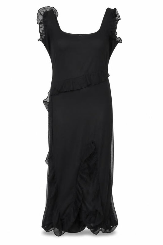 Boohoo Women’s Black Size 14 Long Ruffle Bodycon Dress