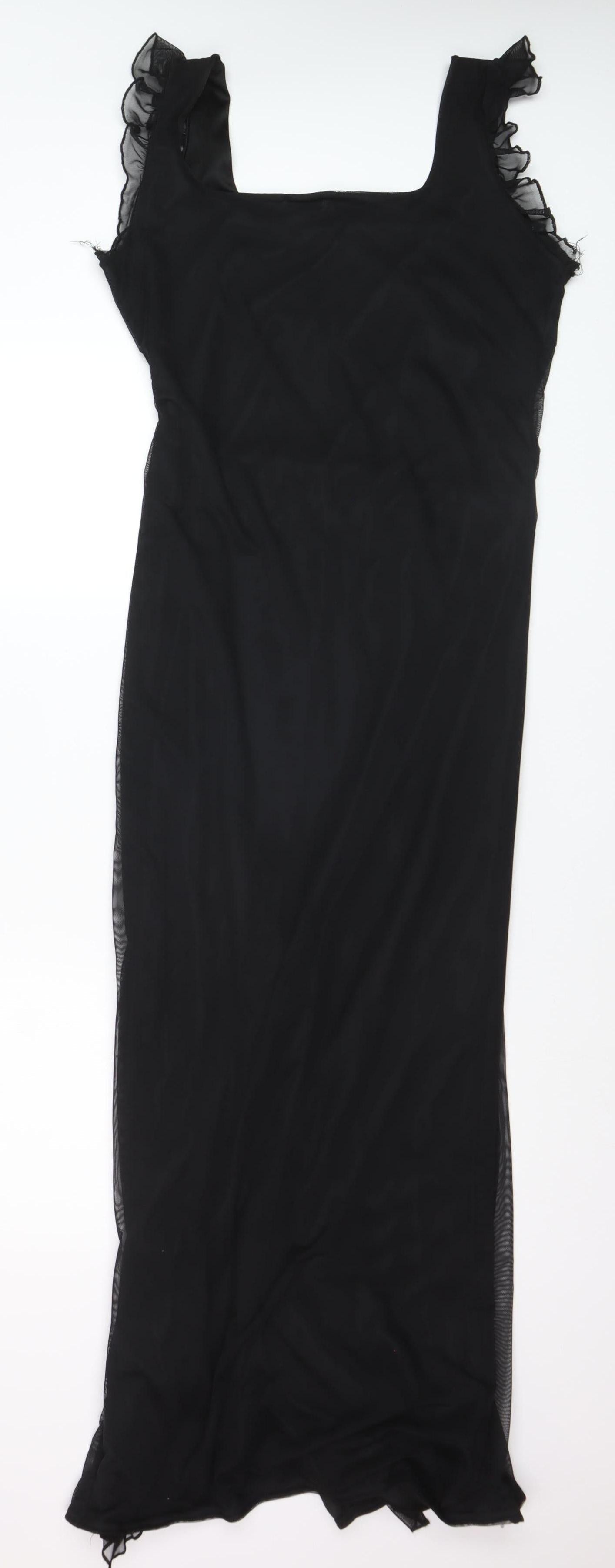 Boohoo Women’s Black Size 14 Long Ruffle Bodycon Dress
