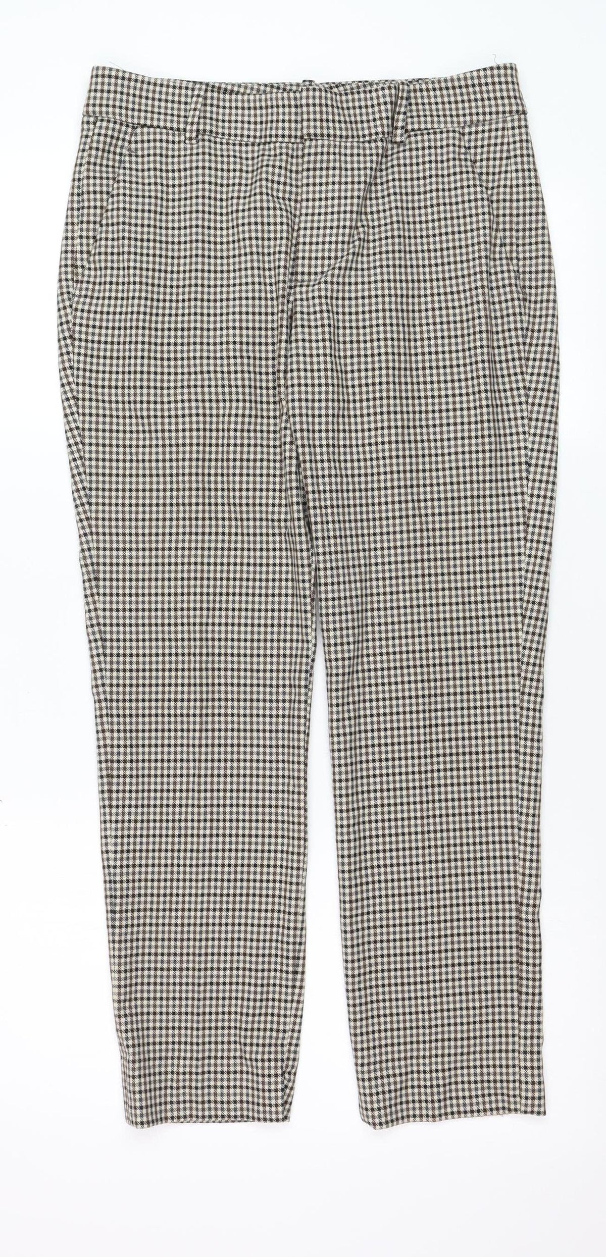 Zara Women Brown Check Slim Fit Chino Trousers Size 8