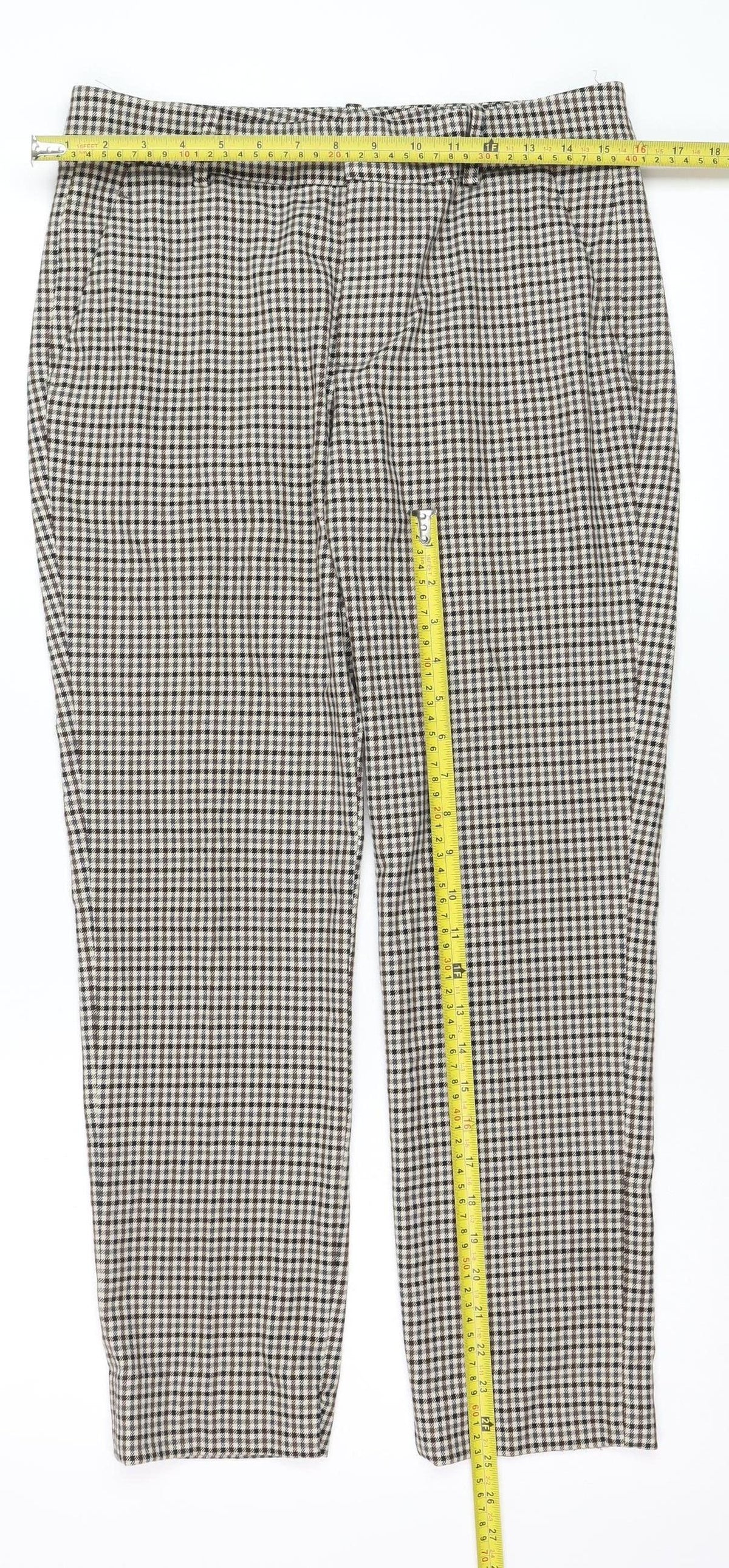Zara Women Brown Check Slim Fit Chino Trousers Size 8