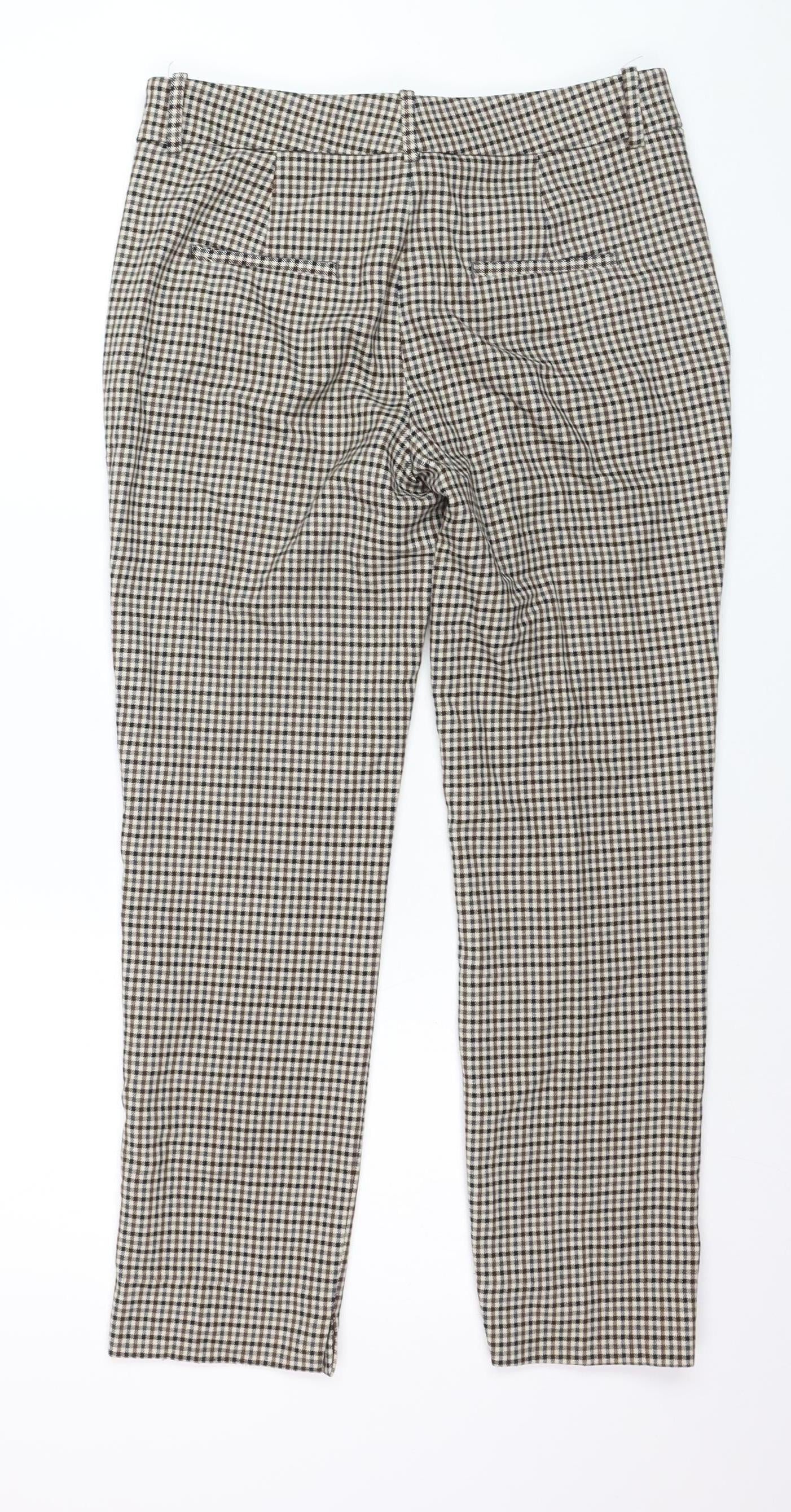 Zara Women Brown Check Slim Fit Chino Trousers Size 8