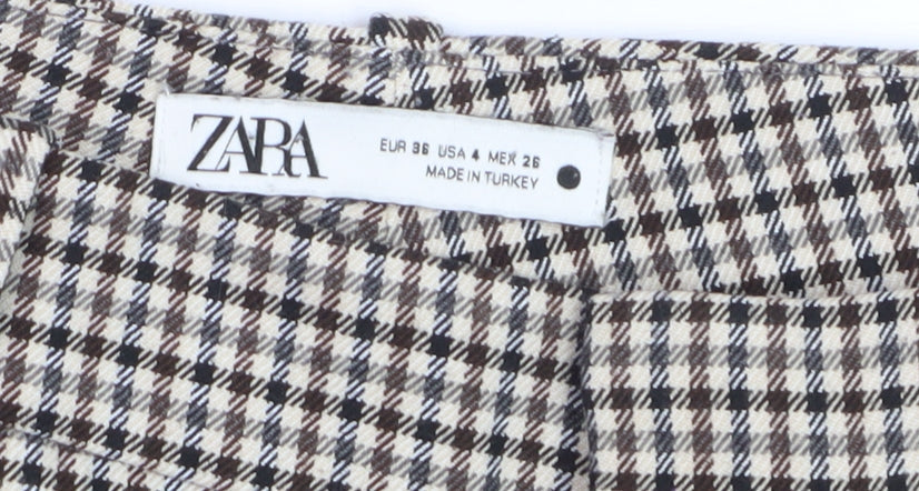 Zara Women Brown Check Slim Fit Chino Trousers Size 8