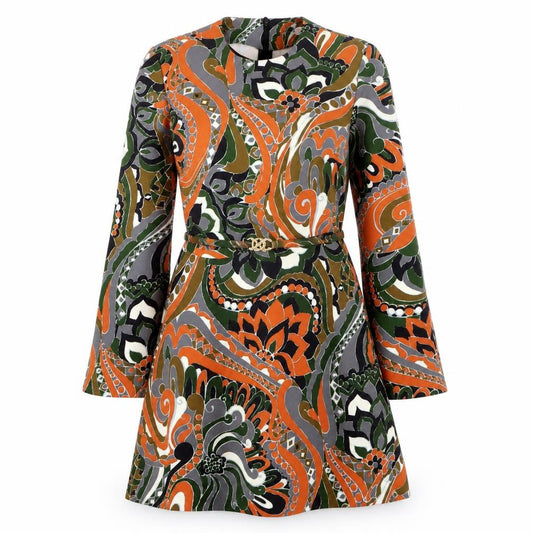 Zara Women Multicoloured Paisley Shift Dress Size 8 Long Sleeve Retro Style