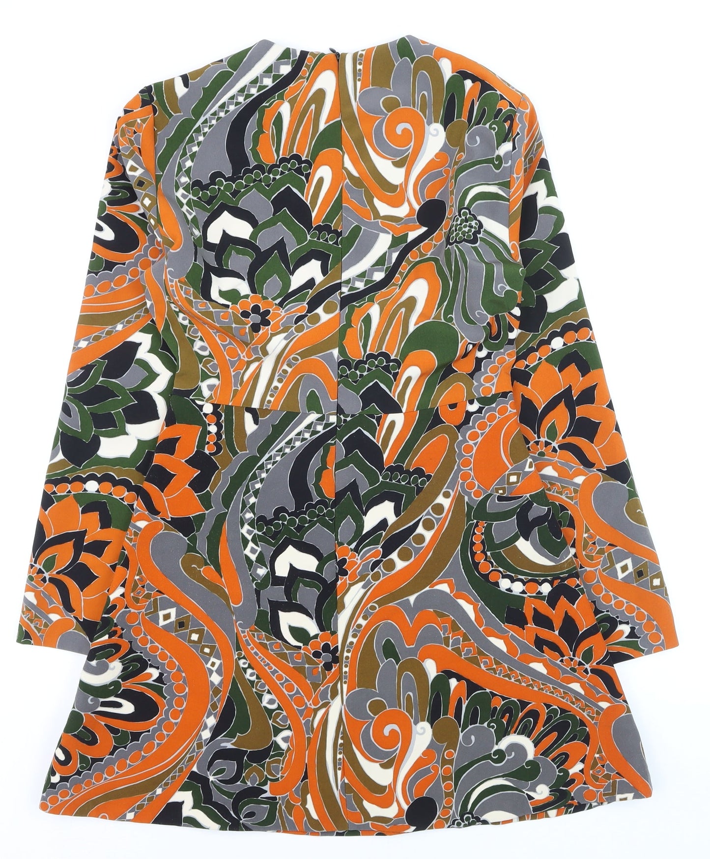 Zara Women Multicoloured Paisley Shift Dress Size 8 Long Sleeve Retro Style