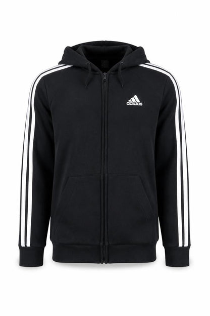 Front view of Adidas boys’ black hooded full zip track jacket 8-10 years