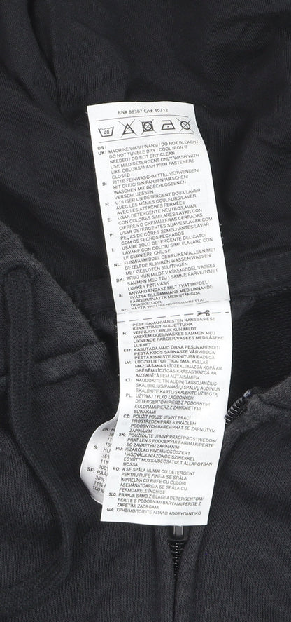 Brand and care label for Adidas boys’ black hooded full zip track jacket 8-10 years