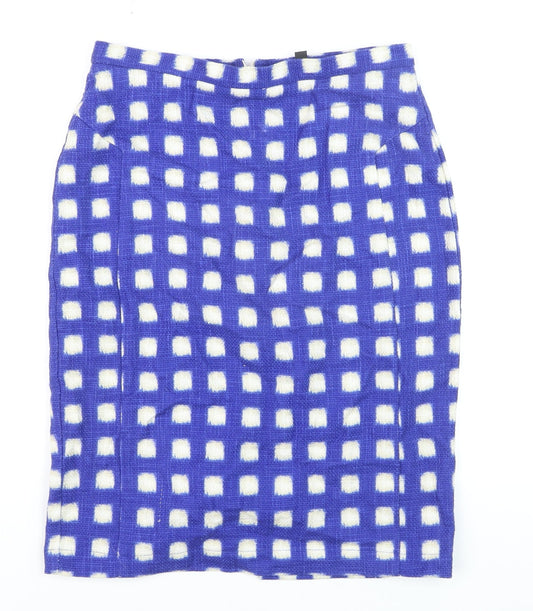 Topshop Womens Blue Check Pencil Skirt Size 10 Tweed Lined Knee Length
