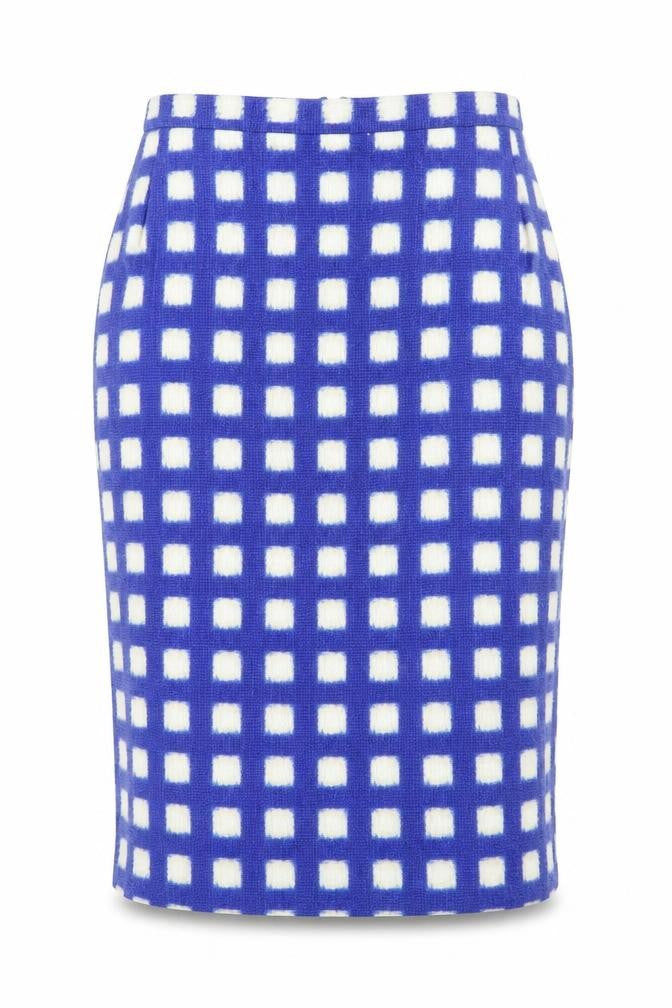 Topshop Womens Blue Check Pencil Skirt Size 10 Tweed Lined Knee Length