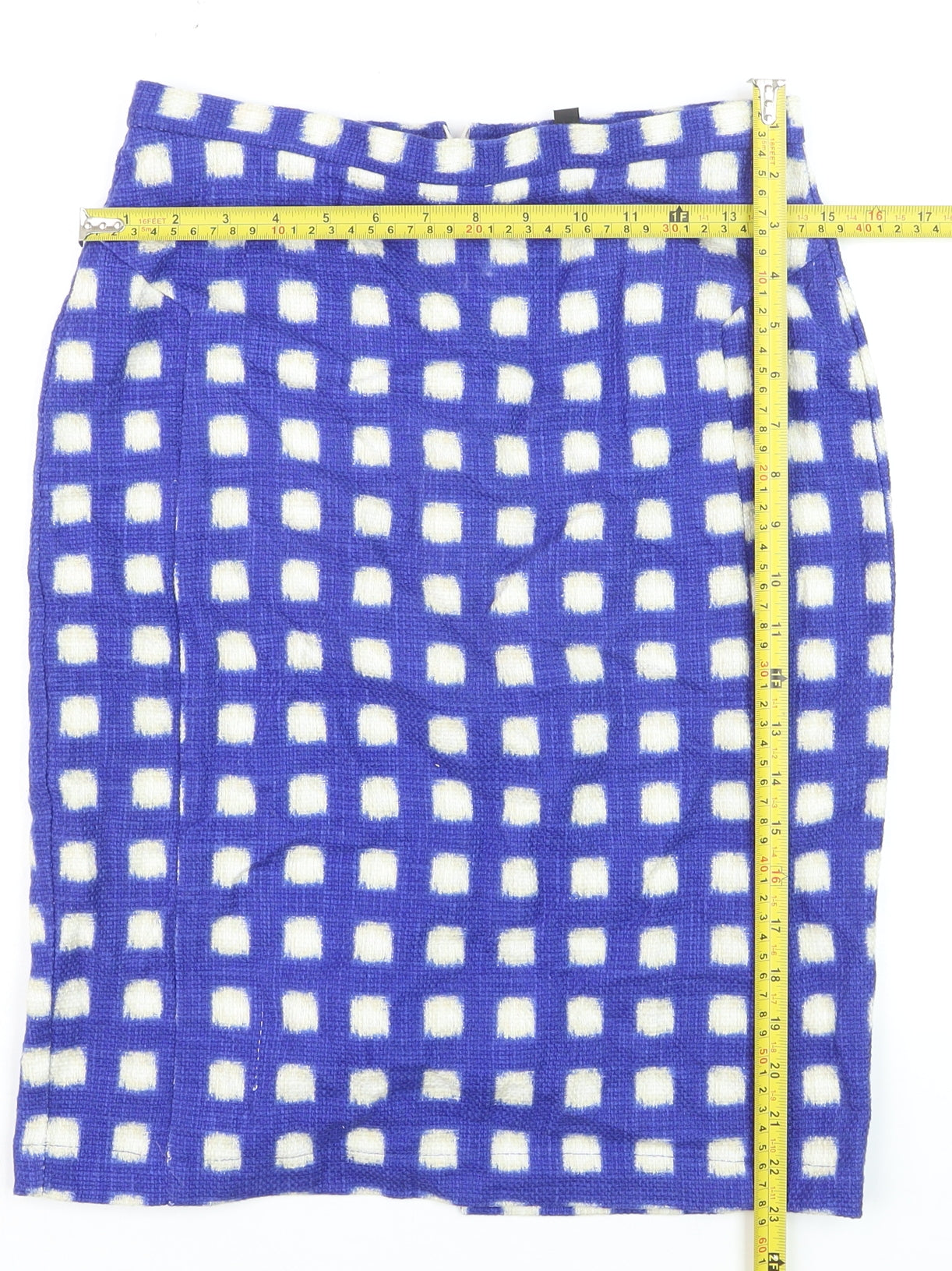 Topshop Womens Blue Check Pencil Skirt Size 10 Tweed Lined Knee Length