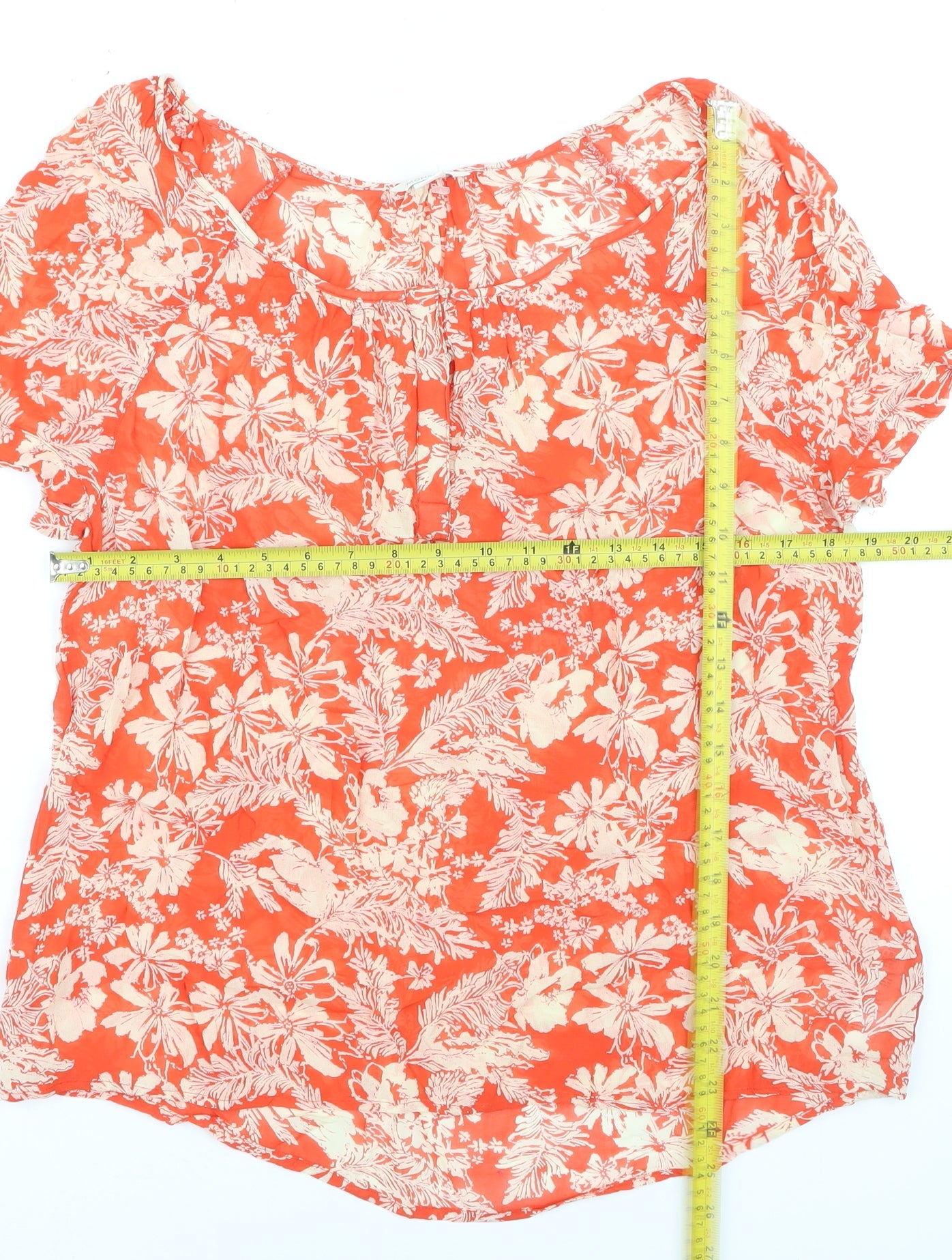 Monsoon Womens Orange Floral Short Sleeve Blouse UK 14