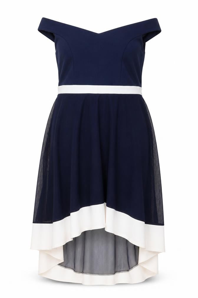 Quiz Womens Blue Off Shoulder Hi-Low Fit & Flare Dress Size 18