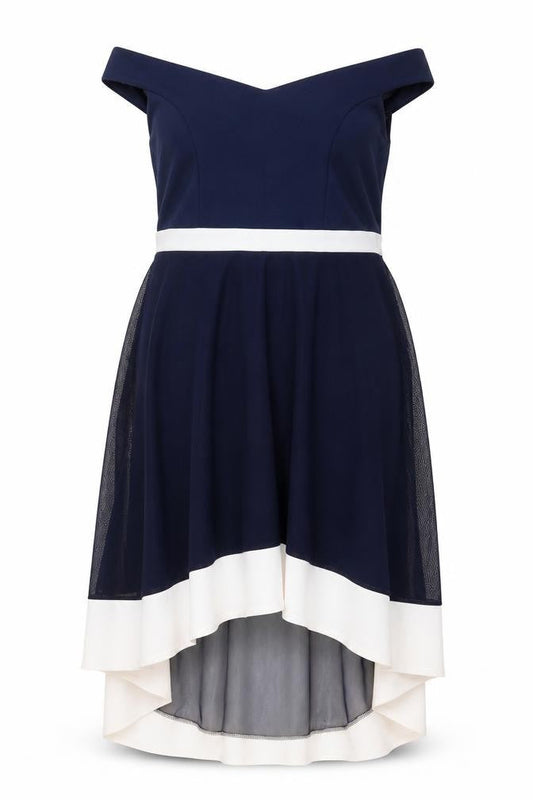 Quiz Womens Blue Off Shoulder Hi-Low Fit & Flare Dress Size 18