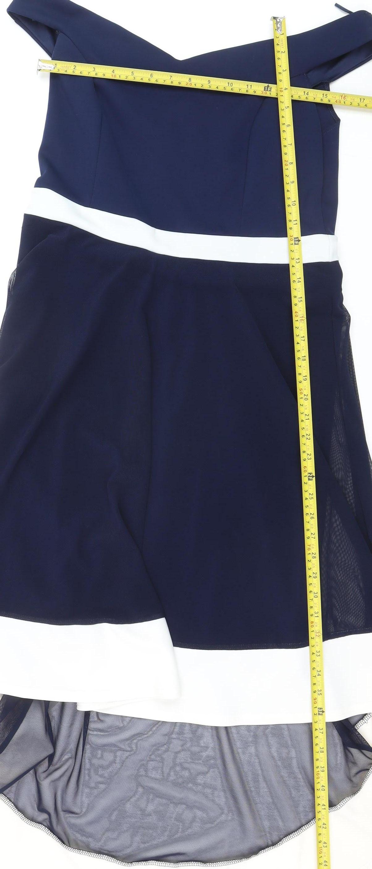 Quiz Womens Blue Off Shoulder Hi-Low Fit & Flare Dress Size 18