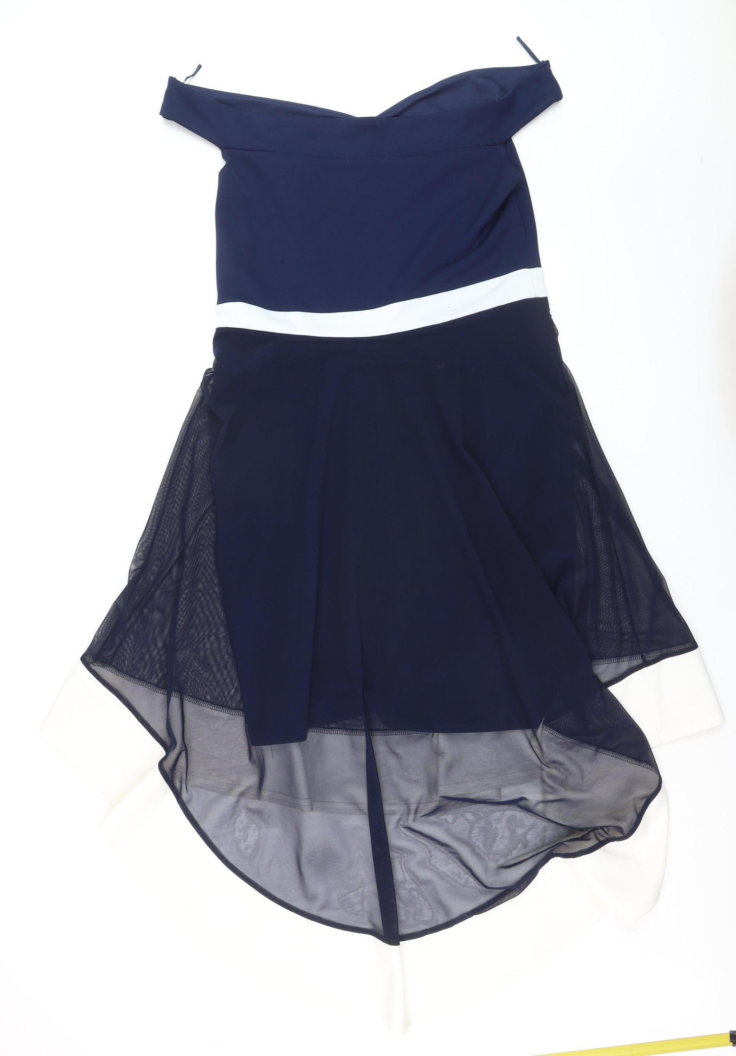 Quiz Womens Blue Off Shoulder Hi-Low Fit & Flare Dress Size 18