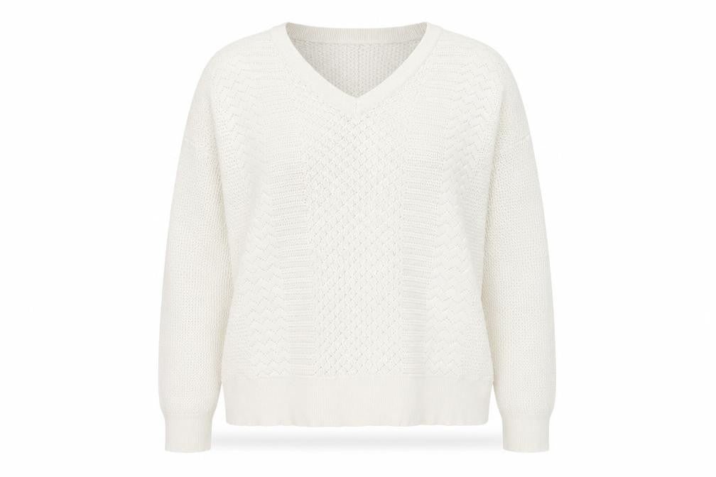 Paul Costelloe Women Ivory V-Neck Cotton Knit Jumper XL