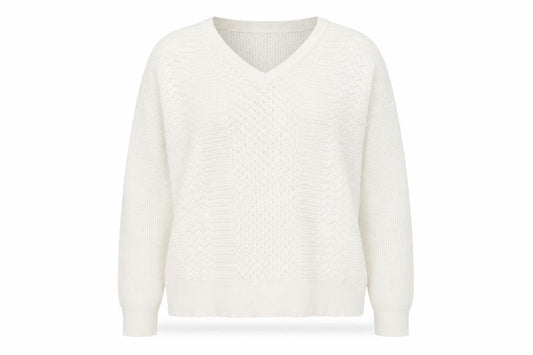 Paul Costelloe Women Ivory V-Neck Cotton Knit Jumper XL