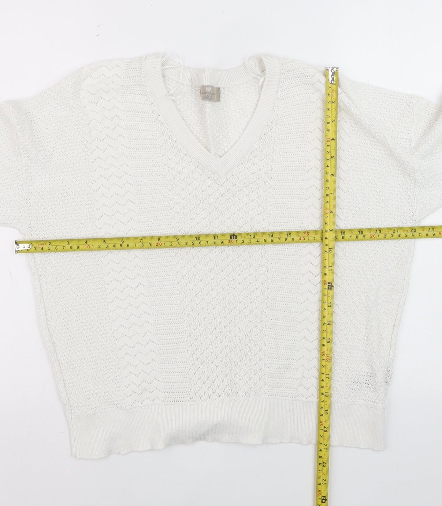 Paul Costelloe Women Ivory V-Neck Cotton Knit Jumper XL