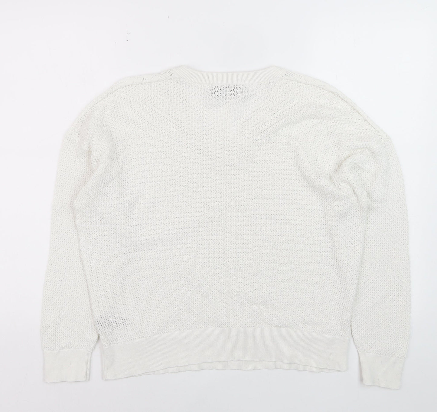 Paul Costelloe Women Ivory V-Neck Cotton Knit Jumper XL