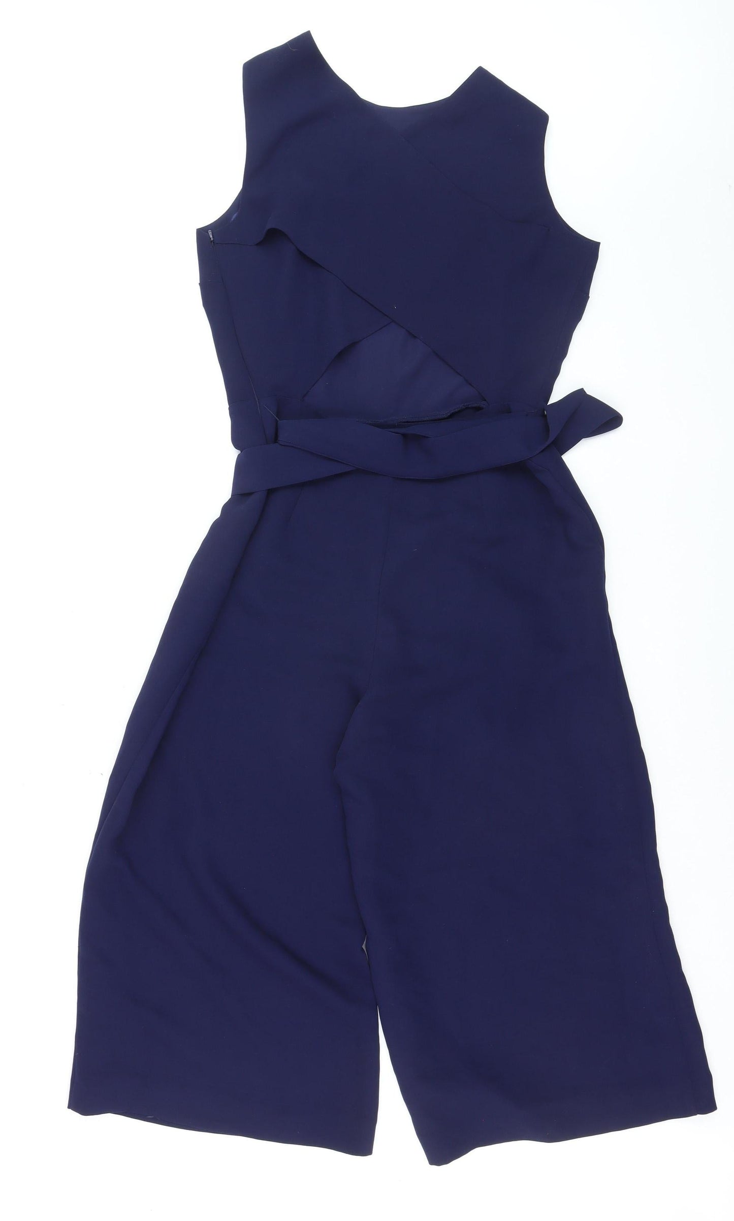 Warehouse Women's Navy Blue Sleeveless Jumpsuit Size 12 Polyester Belted Classic Style
