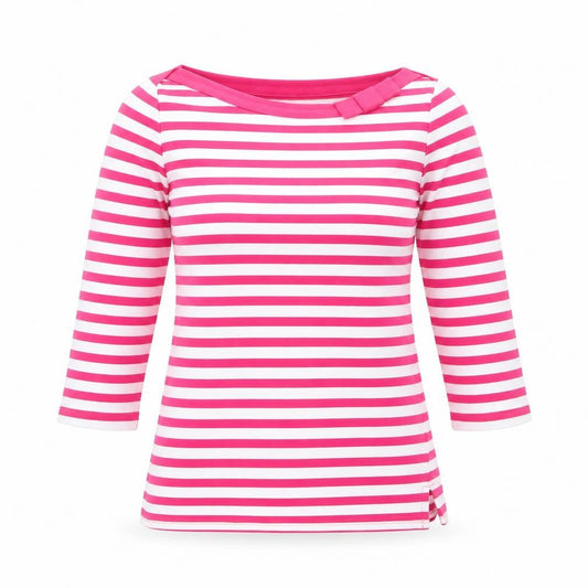 Kate Spade Women’s Pink Striped 3/4 Sleeve Boat Neck Cotton Top Size S