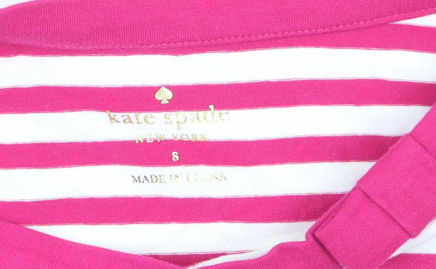 Kate Spade Women’s Pink Striped 3/4 Sleeve Boat Neck Cotton Top Size S