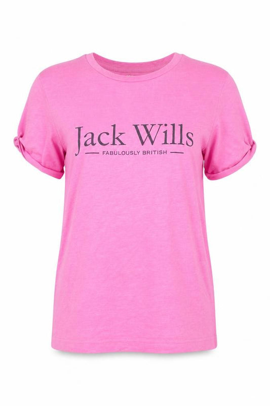 Jack Wills Womens Pink Cotton Crew Neck Logo T-Shirt UK 8