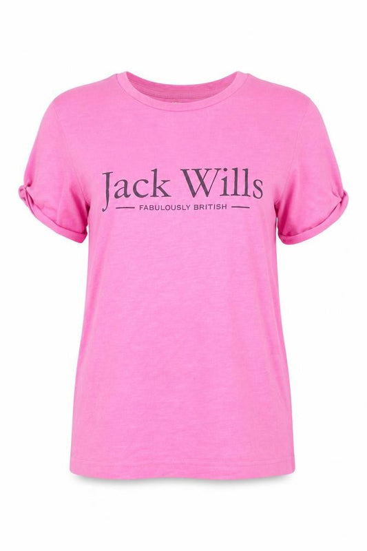Jack Wills Womens Pink Cotton Crew Neck Logo T-Shirt UK 8