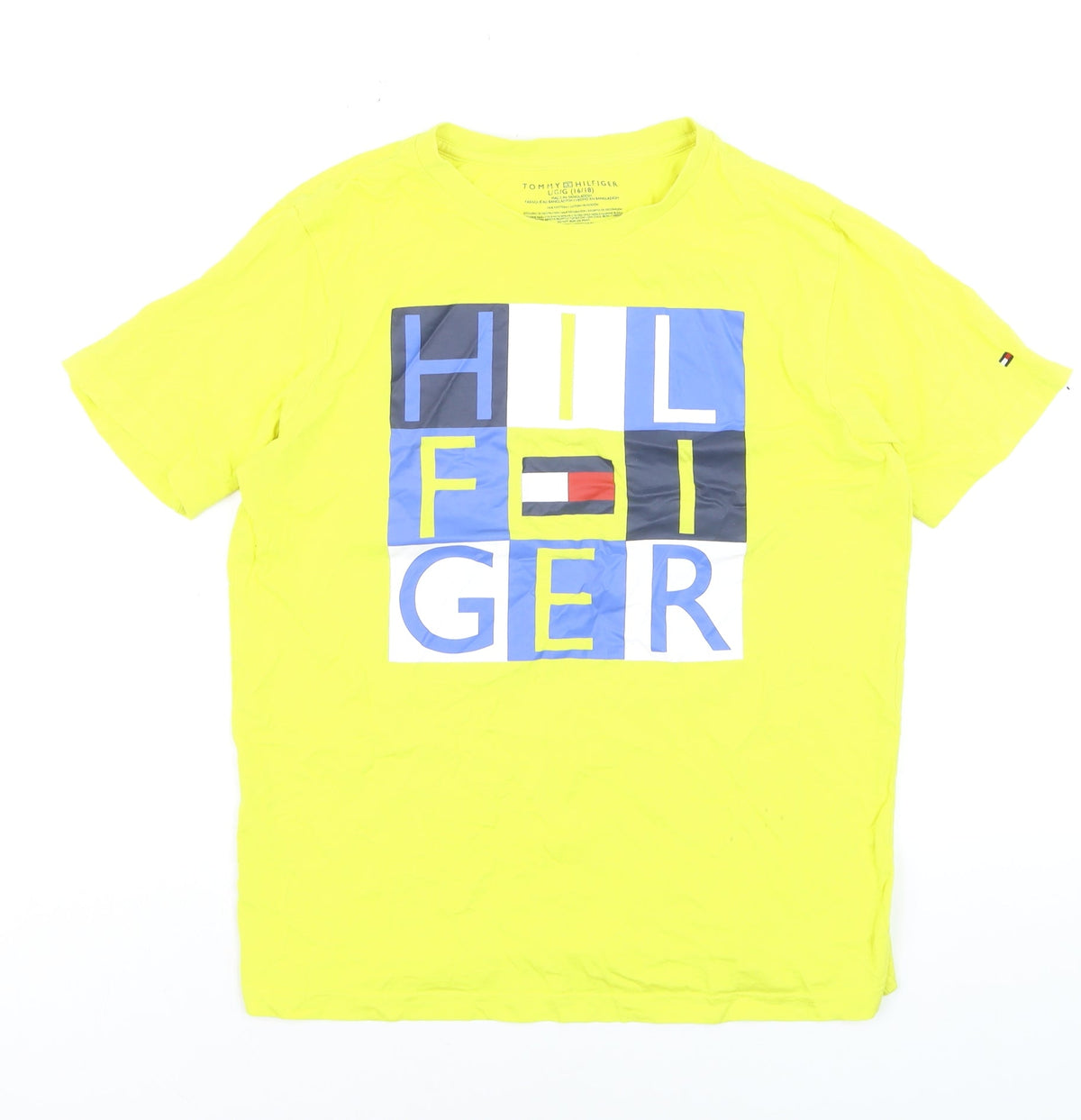 Tommy Hilfiger Boys Yellow Graphic Logo Cotton T-Shirt Size 16 Years