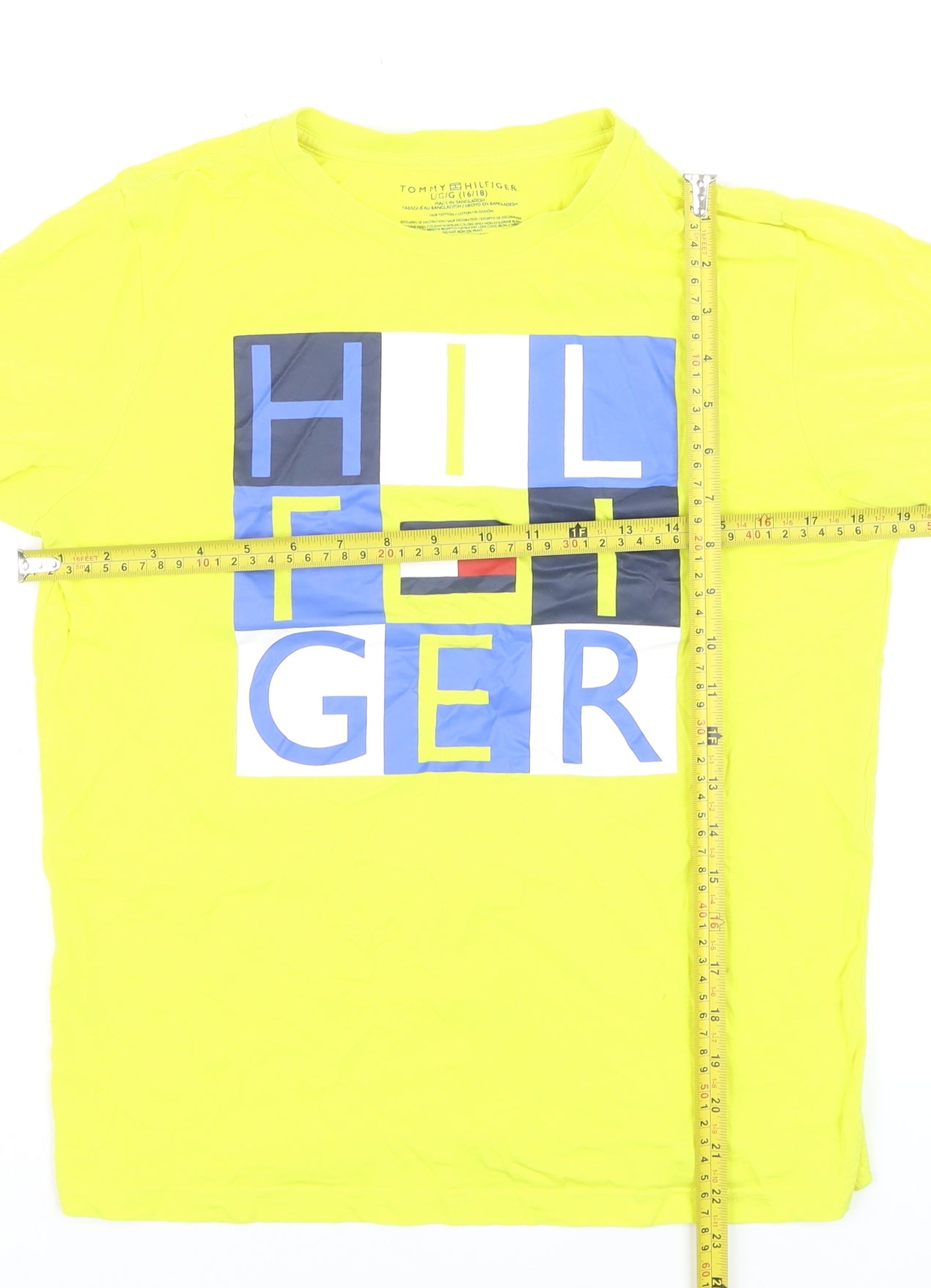 Tommy Hilfiger Boys Yellow Graphic Logo Cotton T-Shirt Size 16 Years