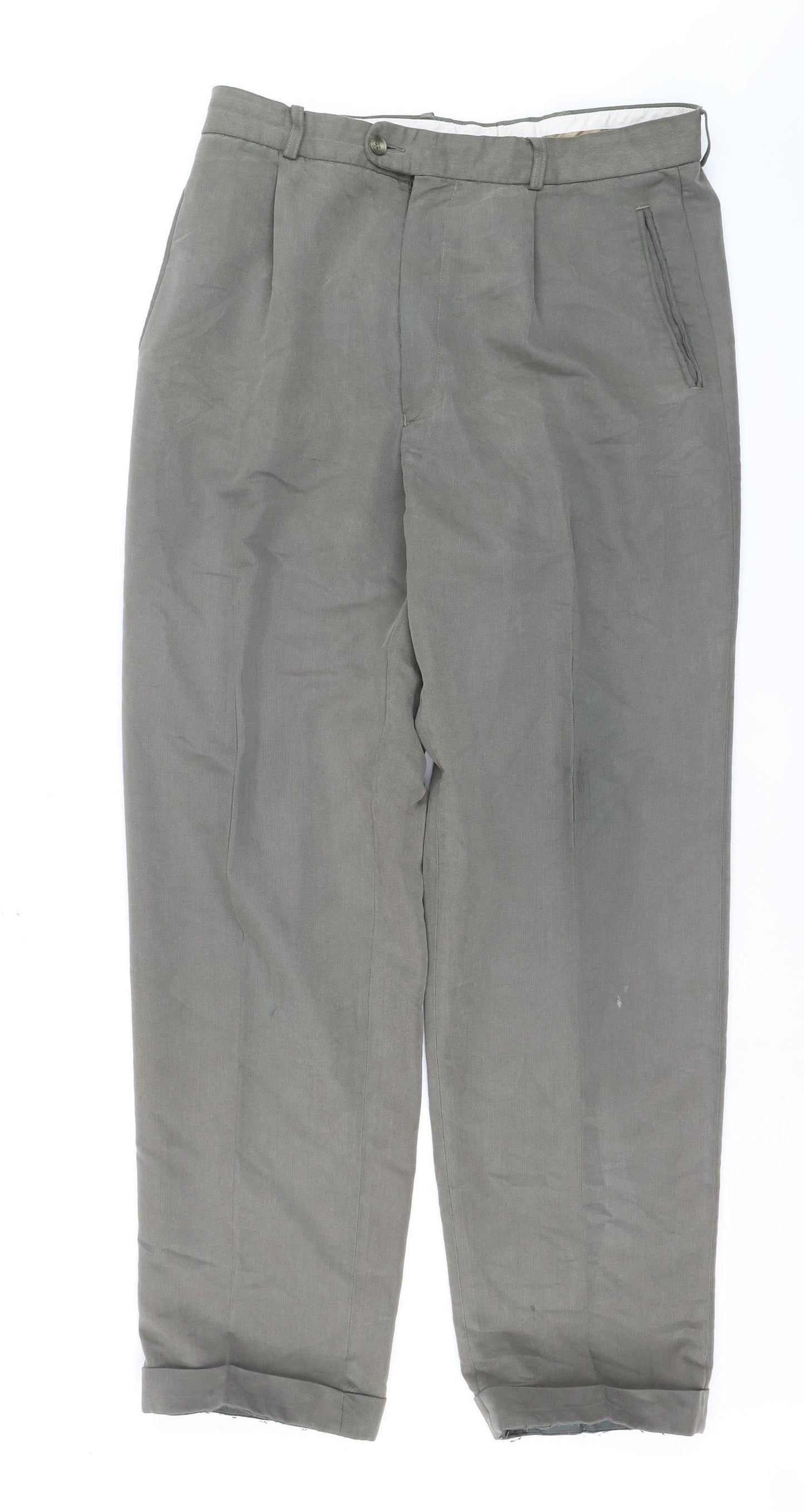 Butler & Webb Men's Grey Cotton Dress Pants W34 L31