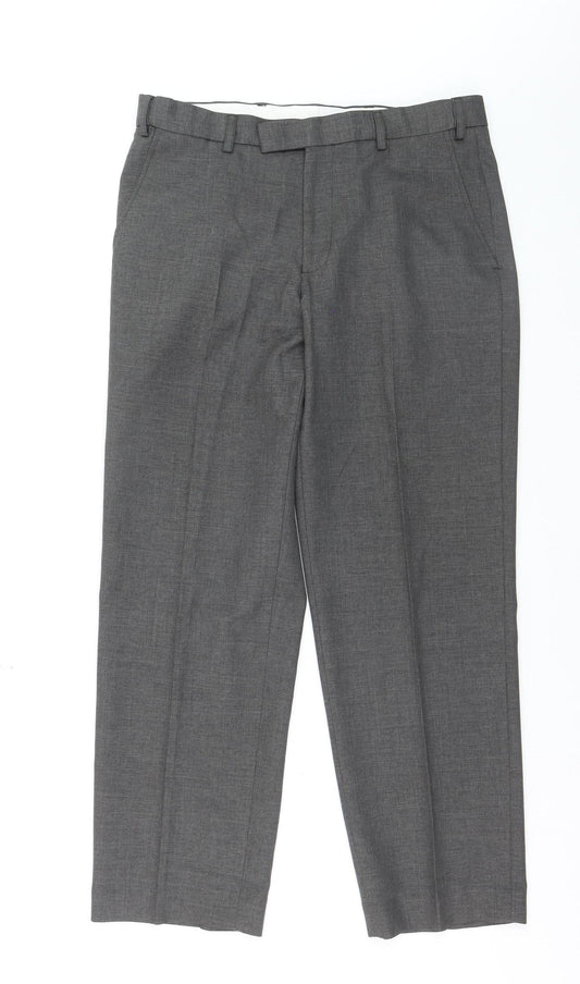 St. Bernard Men's Grey Regular Fit Dress Trousers 32W 29L