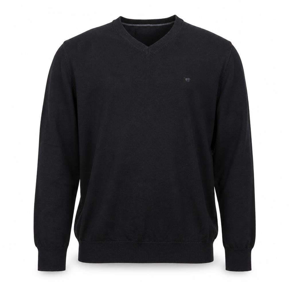 Mustang Men's Black V-Neck Cotton Pullover Jumper Size L