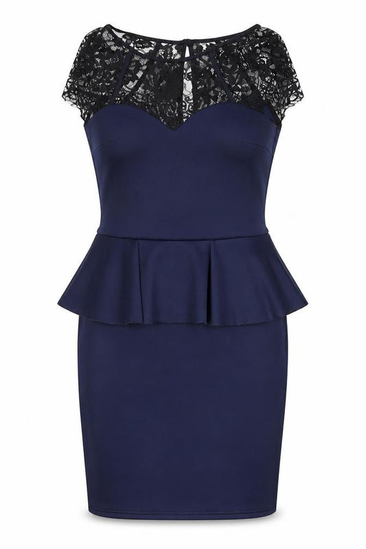 Lipsy Women Blue Lace Peplum Bodycon Dress Size 12